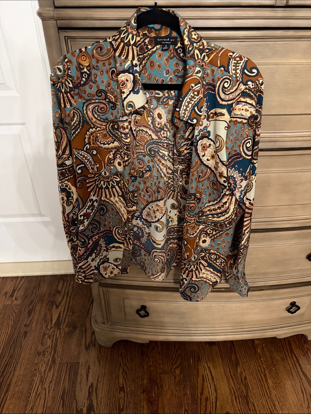 Current Air Paisley Button-Up Shirt in Teal, Brown & Cream